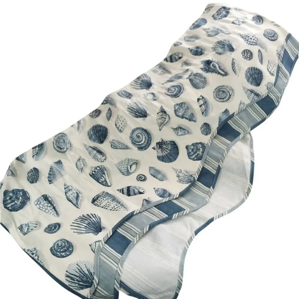 WAVERLY CLASSICS! CREAM & BLUES SEA/SHELLS PATTERN BEDSPREAD+ 2 WINDOW VALENCES!